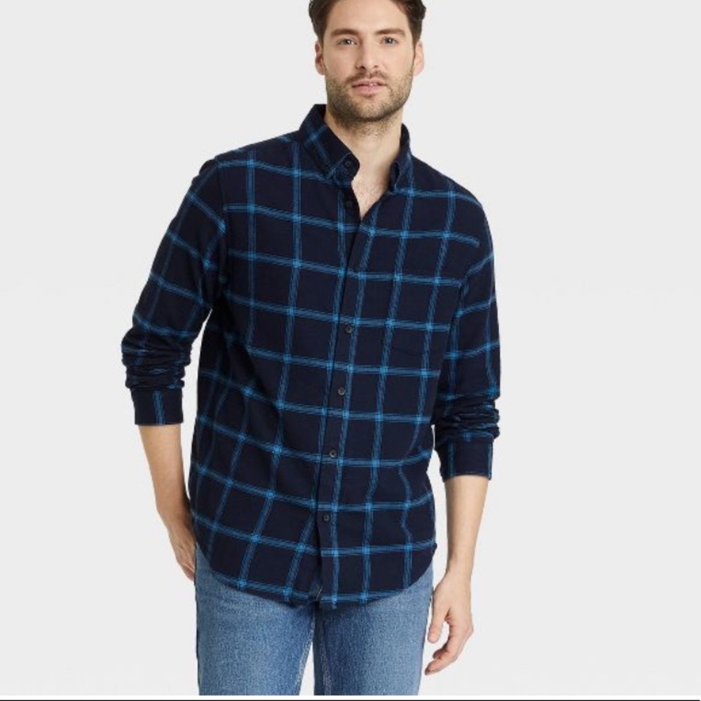 GOODFELLOW & CO MEN PLAID SHIRT BLUE FLANNEL SMALL NWT LONG SLEEVE NWT